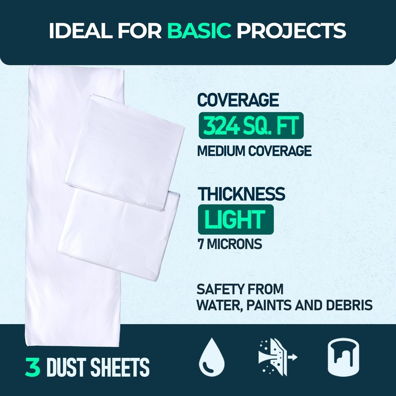 CS 3 Pack Extra Large Plastic Dust Sheets for Decorating