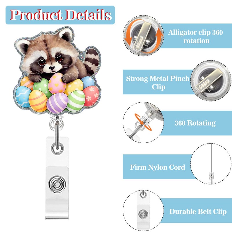 Easter Badge Reel Cute Raccoon Acrylic Badge for ID Card