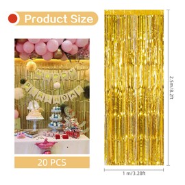 20 Pack Gold Foil Fringe Curtain Backdrop, 3.2ft x 8.2ft Metallic Tinsel Curtains Party Backdrop, Hanging Streamers for Birthday Party Decoration Wedding Holiday Christmas Decoration (Gold)