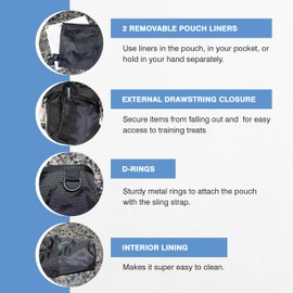 The Little Dipper Treat Pouch ™ Great for Dog Training, Durable, washable, drawcord pouch with removable pouch liners, sling-style strap & non-slip belt, perfect for essentials without being bulky