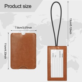 FYY Luggage Tag - 2 Pack PU Leather Luggage Tags for Suitcases with Name ID Card Travel Tags Labels with Privacy Cover for Baggage Handbag School Bag Suitcase Lightbrown