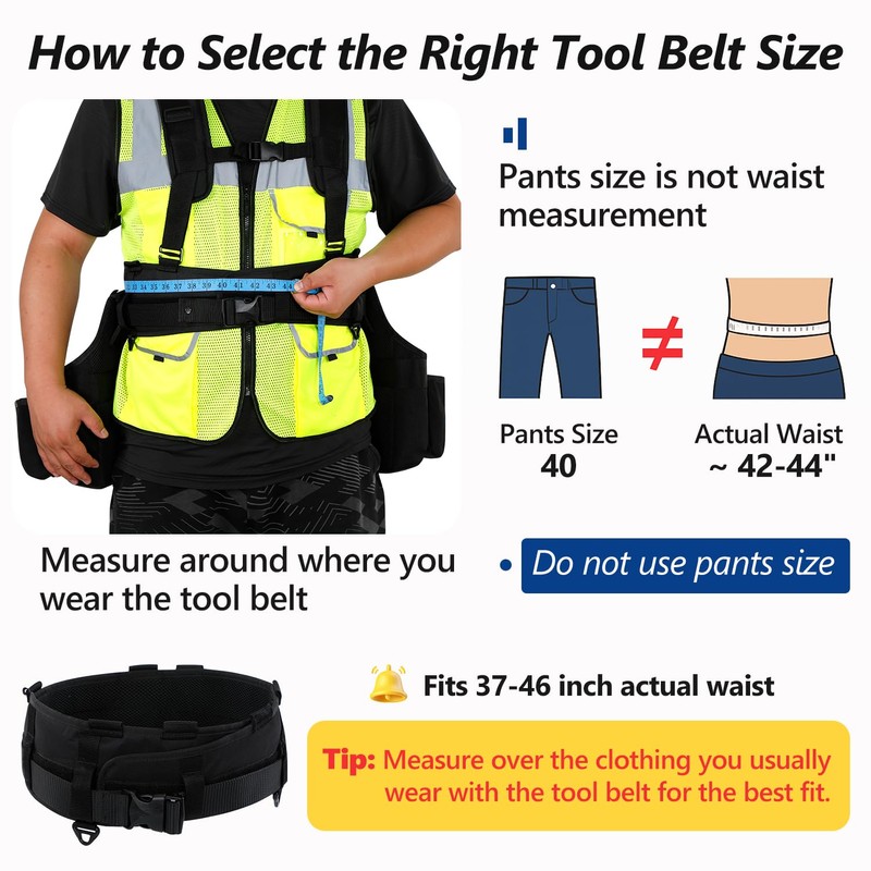 WISEPRO Tool Belt with Suspenders, Heavy Duty Adjustable Detachable Electrician