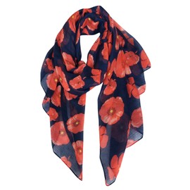 World of Shawls New Ladies Womens Celebrity Style Scarf Scarves (Navy Blue Poppy Flower)