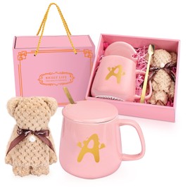 Tazas para Café, Taza de Café de cerámica con tapa y cuchara,Tazas de café en cajas de regalo,ideal como Regalos para Mujer Navidad y San Valentín, Regalos para Mamá y Día del Maestro