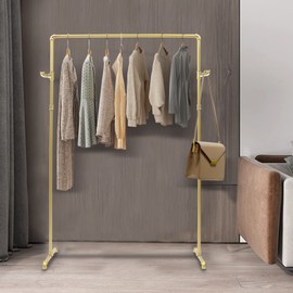 kunghei 63" Retail Gold Clothes Rack Hanging Clothing Rack for Boutiques, Heavy Duty Garment Rack Rod Display Rack, Metal Clothing Store Hanger Floor Standing