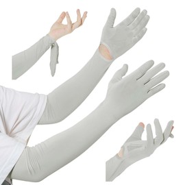 [CAPASTEC] アームカバー uvカット 冷感 アームスリーブ 手袋付き 日焼け防止 紫外線対策 スポーツ ランニング 運転用 自転車 男女兼用 ひんやり ライトグレー