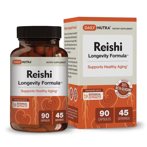 DailyNutra Reishi Longevity Formula - Organic Reishi Mushroom Capsules | Anti-Aging Supplement with KSM-66 Ashwagandha and Astragalus (90 Capsules)