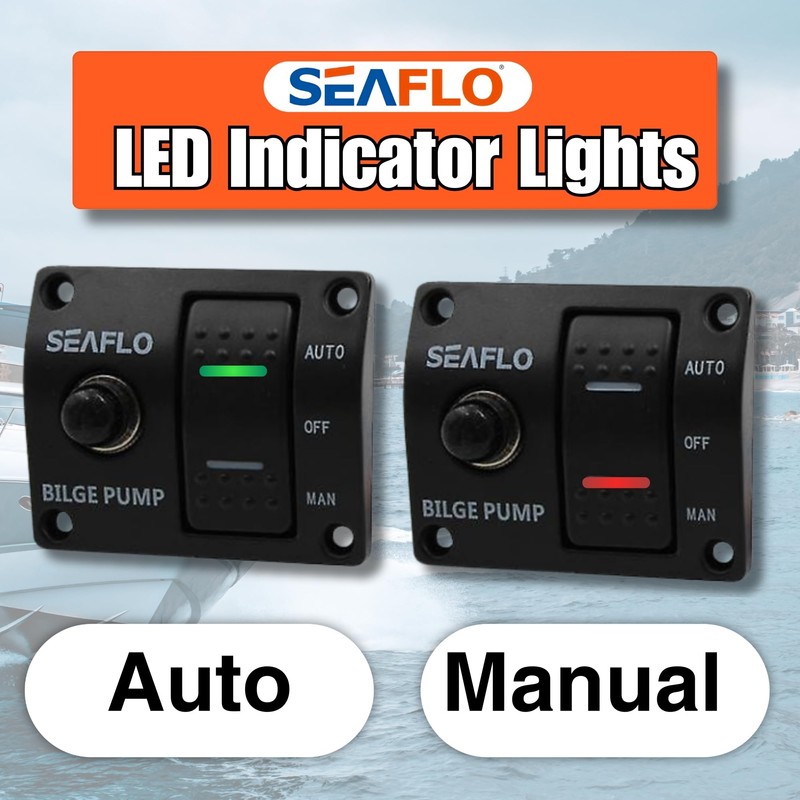 SEAFLO 3-Way Bilge Pump Switch Panel (Automatic-Off-Manual) 12v 24v w/Built-In