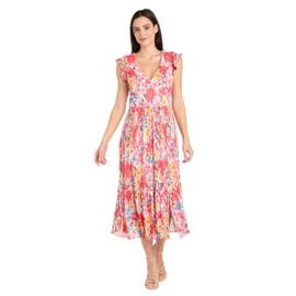 R&M Richards Women's Petite Blossom Daytime Casual Dress, Coral/Multi