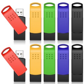 KEXIN 64G Flash Drive 10 Pack USB 2.0 Thumb Drives Swivel USB Memory Stick Bulk USB Drive with LED Light Stylish Colorful Pen Drive for Photo Video File Music – Green, Red, Black, Blue, Yellow,64 GB