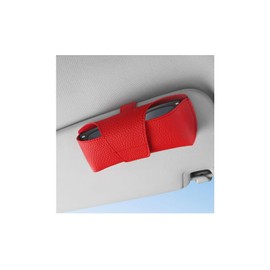 Zpana Sunglasses Holder for Car Visor, Leather Vehicle Eyeglasses Hanger Protective Storage Case with Clips, Automotive Sun Visor Glasses Organizer Box, Universal for SUV RV Truck (Red)