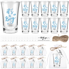 Pickmesh 50 Sets Baby Shower Favors Baby Boy Girl Theme Party Gift Include Short Glasses Acrylic Clear Shot Glasses Thank You Tag Organza Bag Twine Baby Shower Tea Party Favor for Gender Reveal (Boy)