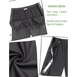 Wataxii Tear Away Shorts for Men Post Surgery Shorts Snap Knee Leg Hip Surgical Recovery Short Pants Leg Side Open Shorts Dark Grey