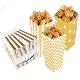 Tvoip 36Pcs Gold/Silver/Rose Gold Foil Popcorn Treat Box Christmas Wedding Decoration Party Favor Supply Candy Gift Popcorn Bags (Gold)