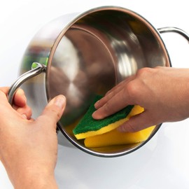 COM-FOUR® Plastic Scourer, Universal Cleaning Sponge with Recessed Grip and Scrubbing Pad, Cleaning Sponge [Colour Selection Varies] (005 Pieces - Colour Mix)