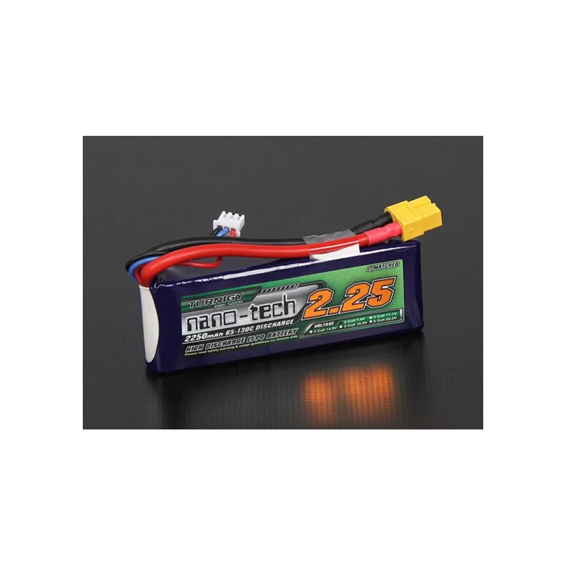 Turnigy Nano-Tech 2250mAh 2S 7.4V 65C 130C Lipo Battery XT60