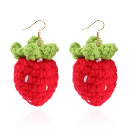 Cute Wool Strawberry Drop Earrings,Knitting Wool Fruit Strawberry Dangle Earrings Woolen Yarn Earrings Winter Jewelry for Women (Strawberry)