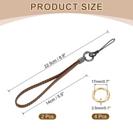sourcing map 2Pcs Woven Wristlet Lanyards, 5.5" Leather Handmade Prevent Drop Keychain Strap for Clutch Cellphone Keychain Wallet Purse Accessories, Brown