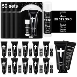 50 juegos de 100 piezas de regalo de iglesia para hombres, crema de manos negra a granel y bálsamo labial, versículo bíblico religioso, aroma de cedro