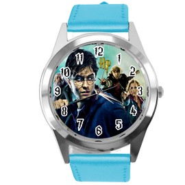 Round Quartz Watch in Blue Leather for Wizard Fans E3