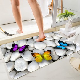 Butterfly Stone Print 17MM Thick Memory Foam Bathroom Carpet and Door Mat Non-Slip Absorbent Super Bath Mats Comfortable Flannel Bathroom Carpet Bed Rug 35 X 21 Inches