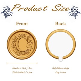 KKJCXY 20 Pack Letter C Wax Seal Stickers, Antique Gold Initial Alphabet Self-Adhesive Wax Stickers for Wedding, Party, Birthday, Christmas Envelope Seals
