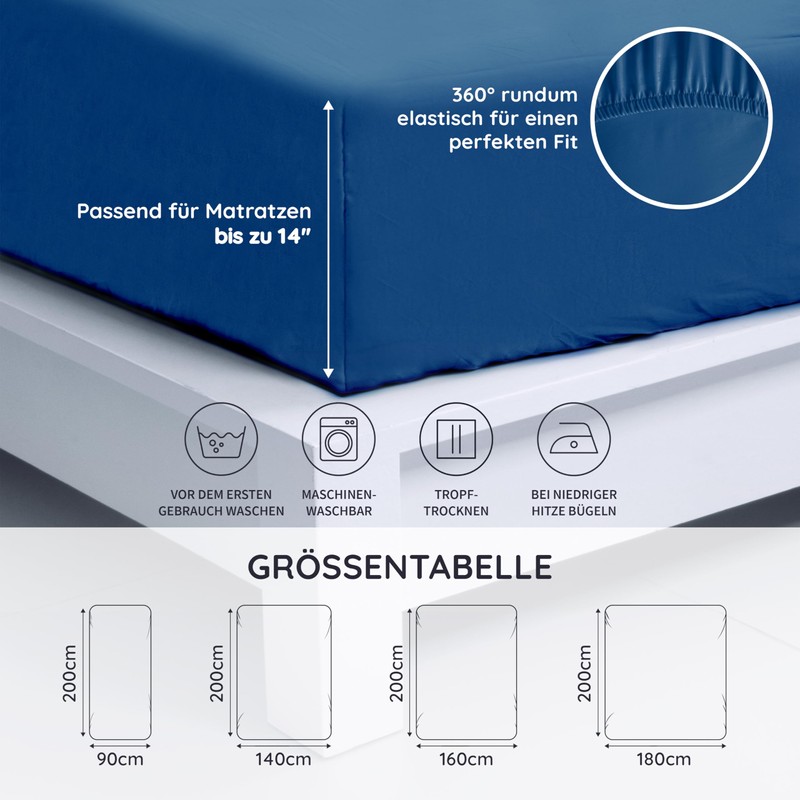 Bed Sheet Navy Blue Fitted Sheet 160 x 200 cm