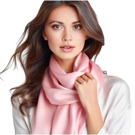 LA FERANI Women's Silk Scarf 100% Silk Neckerchief Silk Scarf 180 x 90 cm Plain Colour for Suit Formal Occasions Stole Business Style Gift for Her, pink