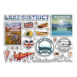 A5 Sticker Sheet Wastwater Vinyl Stickers - Lake District Cumbria Stamp Mountains Skyline Flag Travel Holiday UK GB England Scrapbook #81069