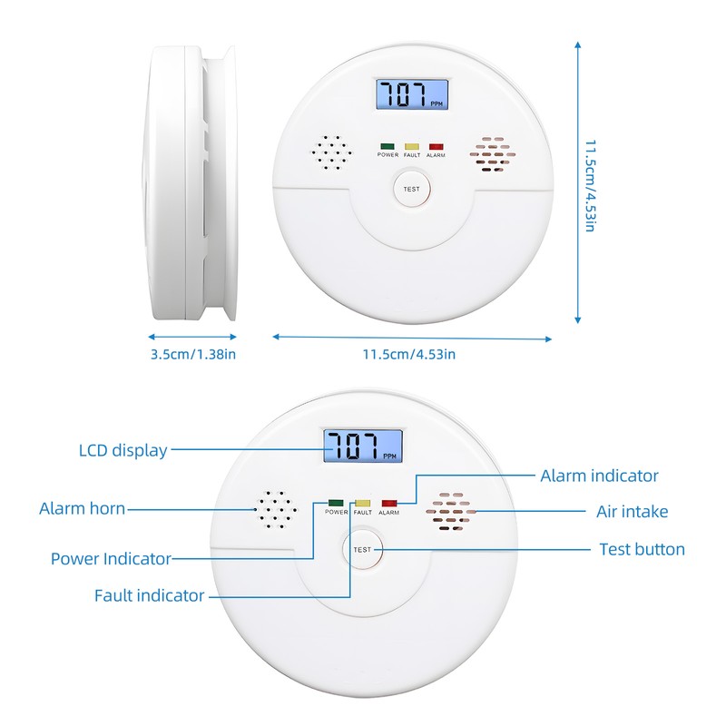 2 Packs Carbon Monoxide Detector LCD Digital Display 85dB Alarm