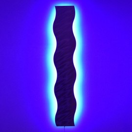 "Light Wave" Large Metal Wall Art Modern Abstract Sculpture Lamp w/Color Changing LED Lights