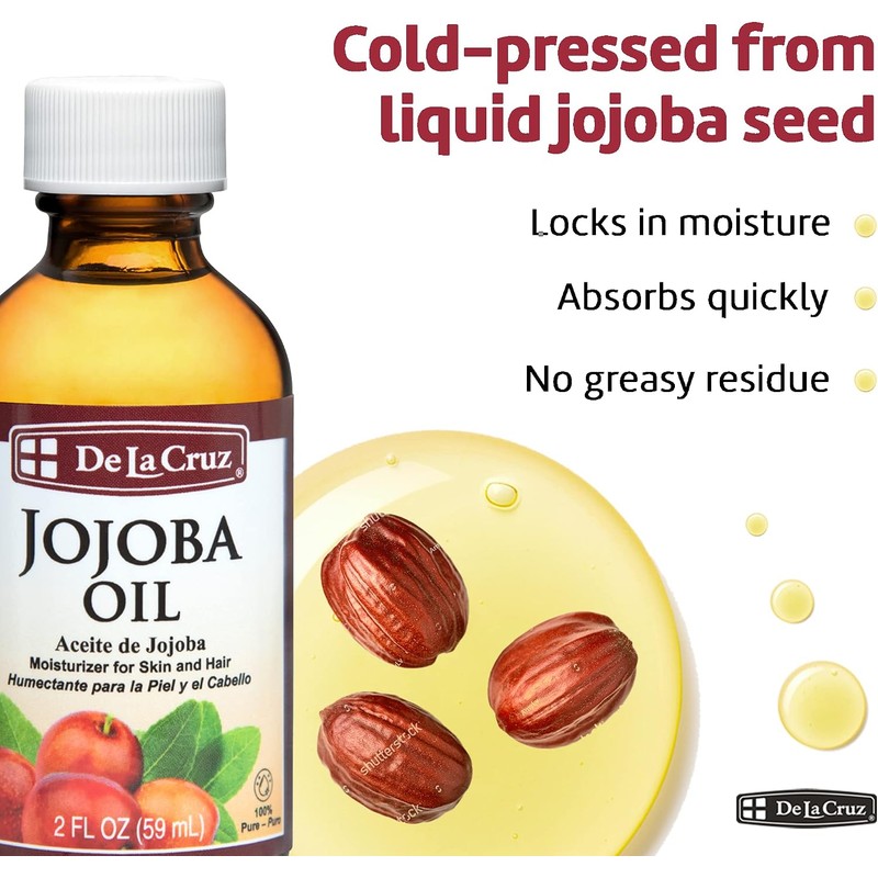 De La Cruz Pure Jojoba Oil, Expeller-Pressed, Hexane-Free, Non-GMO, Bottled