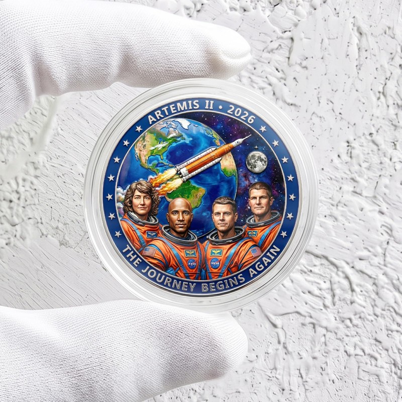Artemis II Inspired Challenge Coin with Acrylic Case, Double-Sided Deep