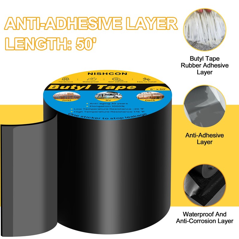 NISHCON Butyl Sealant Tape 2" x 50', Deck Joist Tape