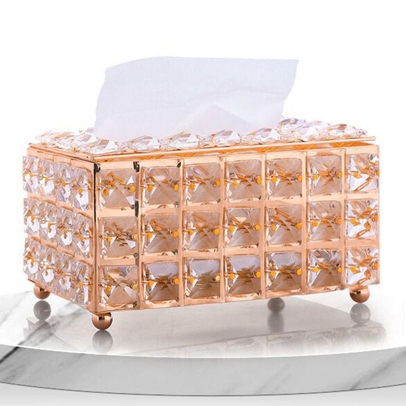 Tissue Dispenser Light Luxury Napkin Storage Box Metal Crystal Glass
