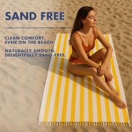 Cabana Striped Gauze Turkish Beach Towel - Large 36 x 69 | Quick Dry Beach Towel Blends Retro Style with Everyday Beach Comfort | Sand Free Design for a Clean, Carefree Day in The Sun (Yellow)