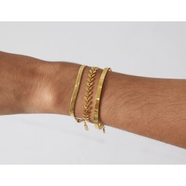 JECOMY Dainty Gold Chain Bracelet Set for Women 14K Gold Plated Herringbone Bracelet FishBone Chain Bracelets Cuff Bracelet Stackable Bracelets Trendy Jewelry for Girls