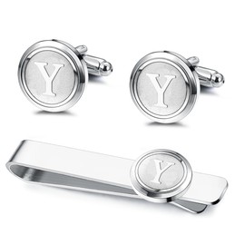 Kakonia 2Pack Tie Clips Cufflinks Cuff Link Set for Men Long Styles Mens Tie Clip Skinny Tie Bar Clip Set for Business Wedding Personalization 26 Letters Y