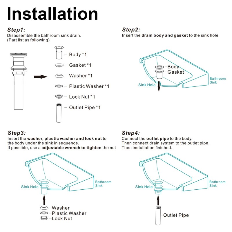Bathroom Sink Drain Pop Up without Overflow Vessel Sink Lavatory