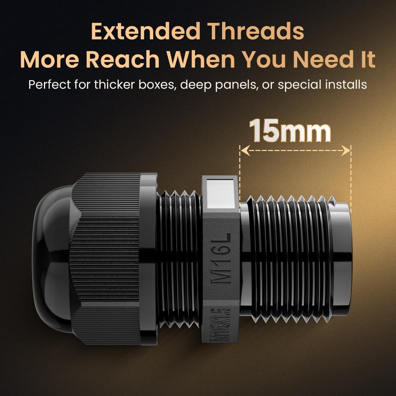 QILIPSU 50pcs M16L Long Thread Cable Gland Waterproof IP68 Nylon