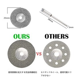 Aurooooa Mini Diamond Cutter, Diamond Cutting Disc, Diamond Bit Blade Set for Mini Router/Router/Router, Silver (Diameter 10 Pieces, 0.1 inch (25 mm) Diameter with 2 Axis 0.1 inch (25 mm)