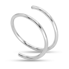 LUCKYJEWUS Double Nose Ring Hoop for Single Piercing, 14k Gold Filled or Sterling Silver Spiral Twist Nose Hoop for Women Men (Silver -22g, Left Side-6mm)