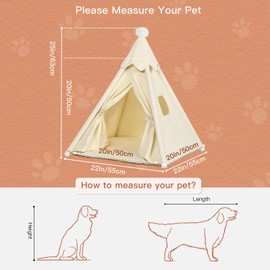 LOOBMBNS Pet Teepee Tent House for Small Dogs & Large Cats 20x20x20in/Internal Size, Small Dog House for Pugs Bichon Frises, Large Cat House Indoor, 22x22x25in/External Size, White