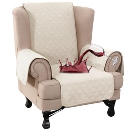 GAMUKAI 100% Waterproof Wing Chair Cover – Triple Non-Slip Armchair Slipcover,Furniture Protector for Pets, Kids & Dogs (Fits Wingback Chairs, Sofas) (Ivory)