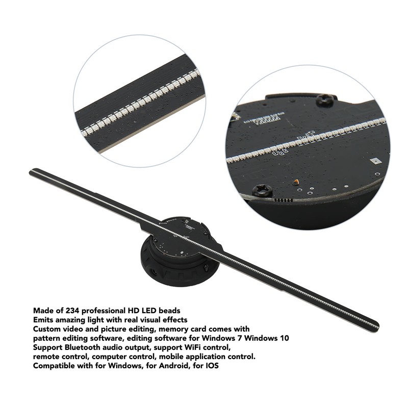 3D Hologram Fan 512x234P Resolution 234 LED Beads 16.5in Hologram