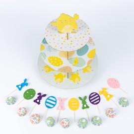 3 Tier Easter Cupcake Stand Muffin 100 Mini Case 10 Toppers Egg Kids Tea Party