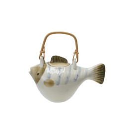Creative Co-Op 24-oz Stoneware Fish Shaped Teapot with Strainer, Multicolor