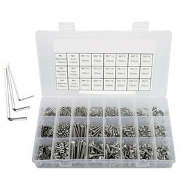 1080pcs Bolts Nuts Wasters Sets, M3 M4 M5 Stainless Steel Hexsocket Button Nuts Bolts Wasters Assortment Kits Hardware Screws Nuts Kits