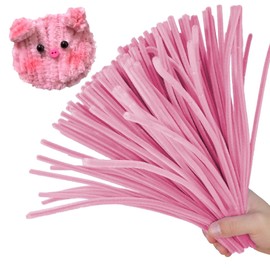 ESUOHYM 100 PCS Pink Pipe Cleaners Craft Bulk DIY Art Supplies for Kids, Adults Crafts, Thick Chenille Stems Fuzzy Wire Sticks Holiday Decorations and School Supplies