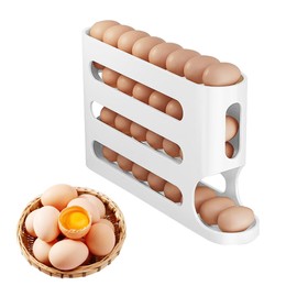 Ruayia Egg Storage for 30 Eggs, 4 Tier Egg Holder, Refrigerator, Automatic Rolling Egg Dispenser, Refrigerator, Large Capacity, Stackable, White